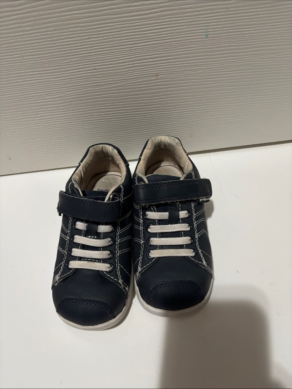 pediped Navy and White Kids Sneaker with Hook-and-Loop Strap